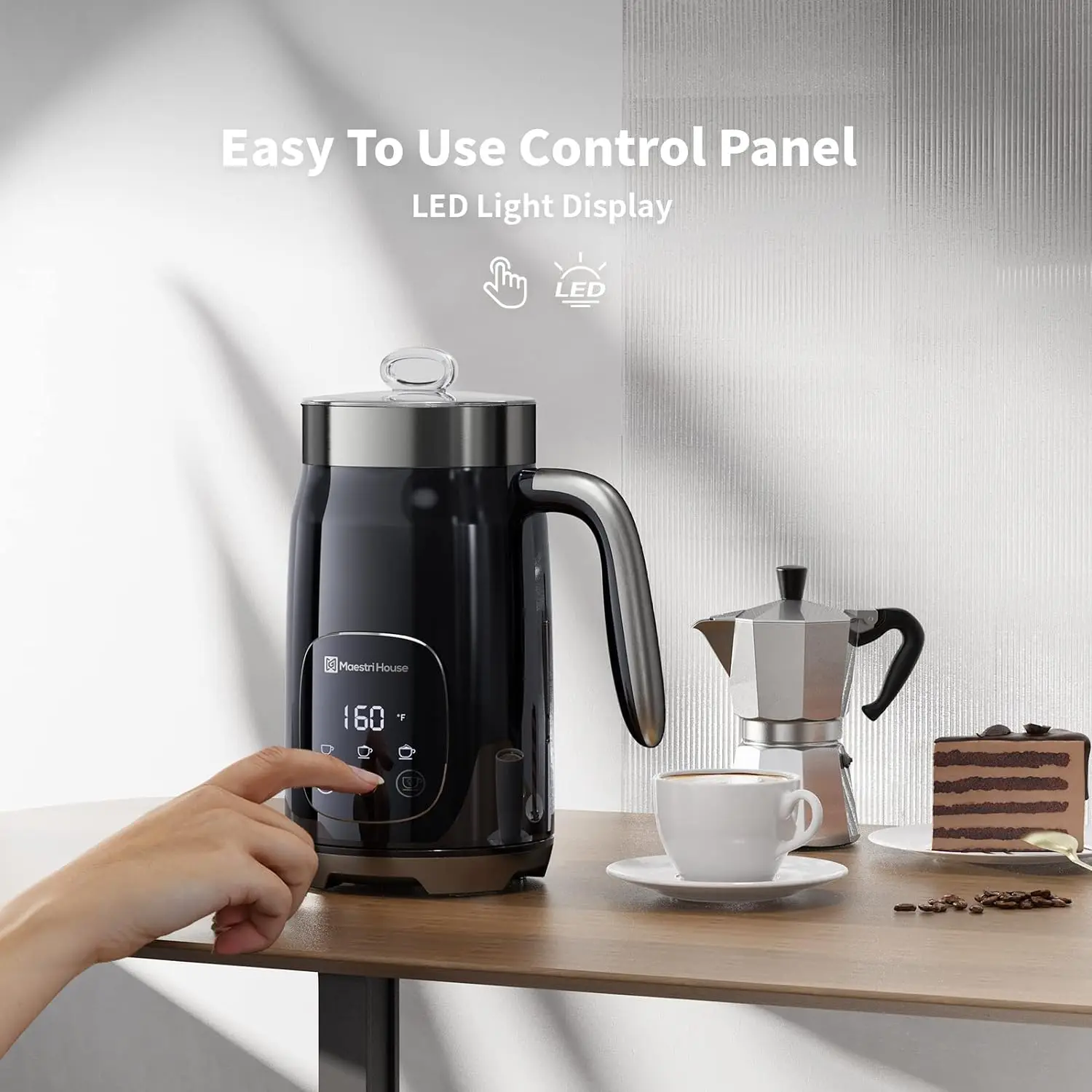 Maestri House Milk Frother Electric Hot and Cold for Making Latte Cappuccino Coffee Frothing Foamer Adjustable Thickness 5