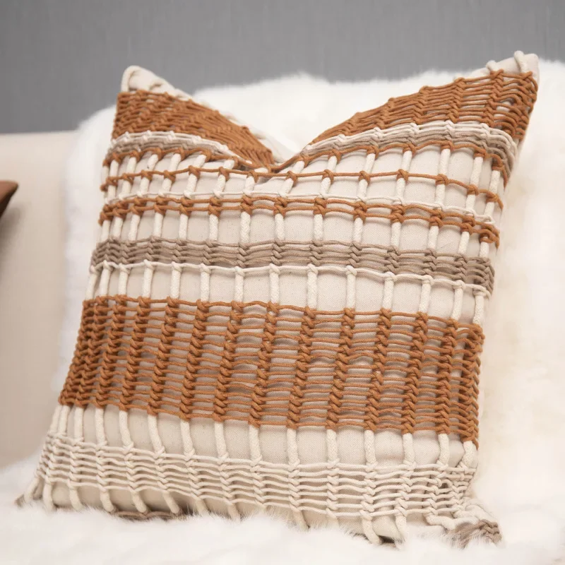 High End Luxury Cushion Cover, Soft Brown Hand Woven Pillow Cover Decorating Living Room Sofa 4