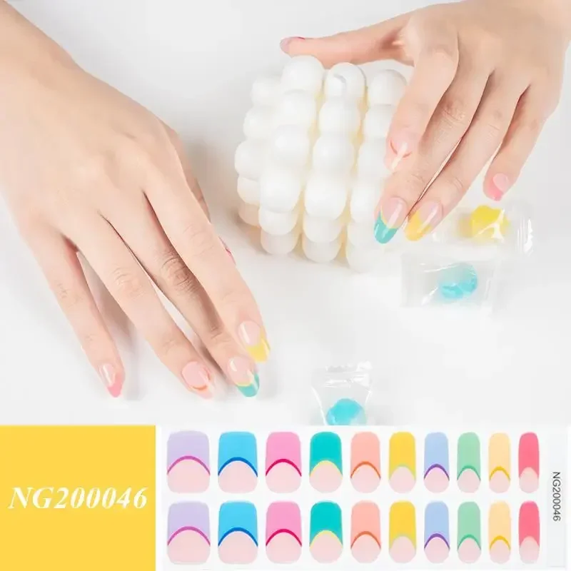 흰색 프렌치 젤 네일 스트립 패치 슬라이더, UV/LED 램프 경화 접착제, 오래 지속되는 풀 커버 프레스 온 젤 네일 스티커 매니큐어