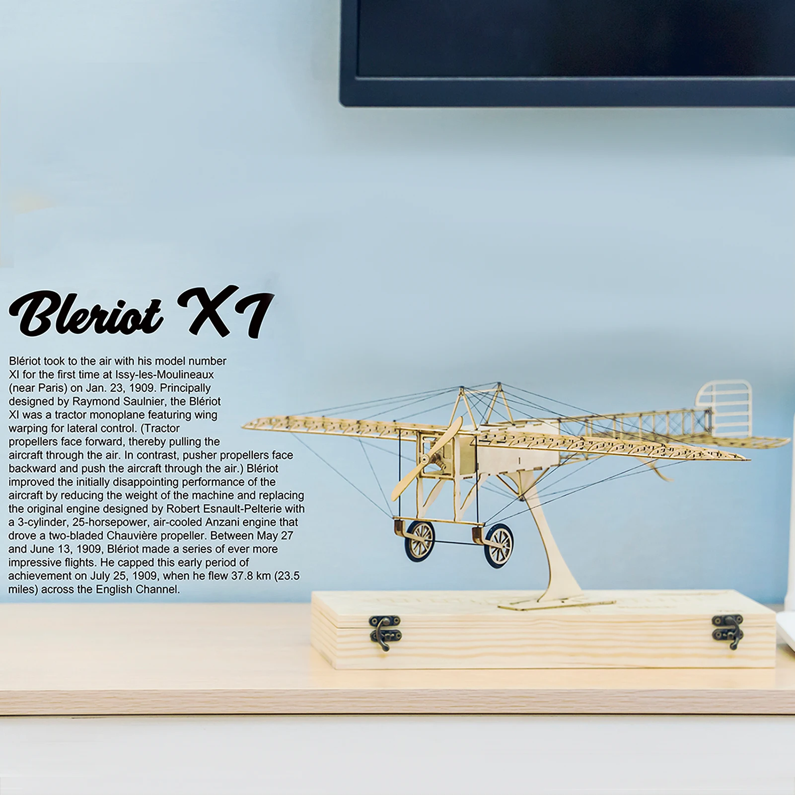 DWH VX14 1:23 Scale 380mm Wingspan Airplane Static Wooden DIY Building Model Bleriot XI Aeroplane 3D Puzzles DIY Aircraft Kit wi