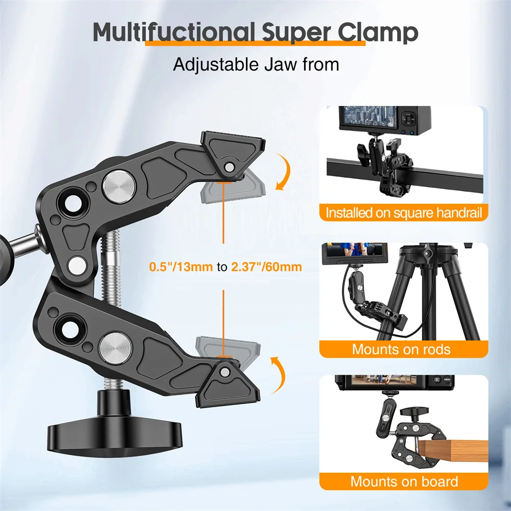 Duplo Metal Super Clamp Articulando Magic Arm Clip 360 Dual-head Clip para Monitor de Guarda-chuva Fotografia de Luz Led Novo - Image 5
