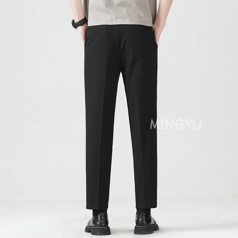Lyocell Blend Summer Ankle Length Pants Men Business Elastic Waist Formal Suit Korean Social Work Trousers Male 40