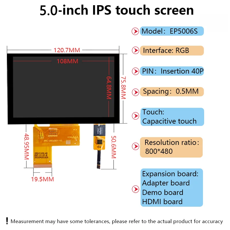 터치 하이 픽셀 800*480, IPS 모듈 RGB 디스플레이 TYPE-C 전원 미니 HDMI 지원 DIY가 포함된 5인치 HDMI 소형 보드 모듈