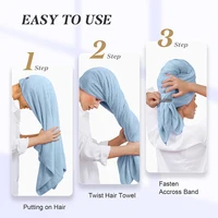 Microfiber Hair Towel Extra Large Wrap Quick Dry Hair Towel Wrap With Elastic Band , Ultra Absorbent Soft Hair Towel Wrap Turban 3