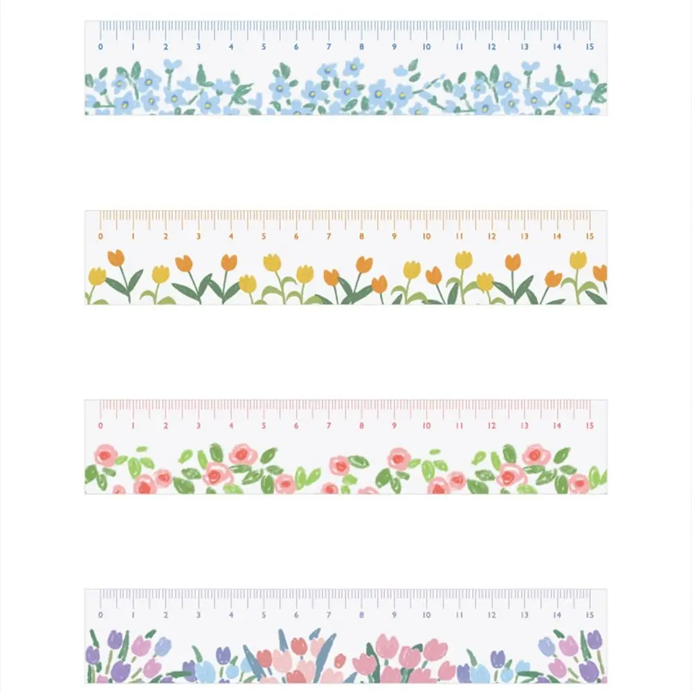 15cm Straight Ruler Creative Transparent Multifunction Flower Bookmark Tulip Acrylic Drafting Ruler Student