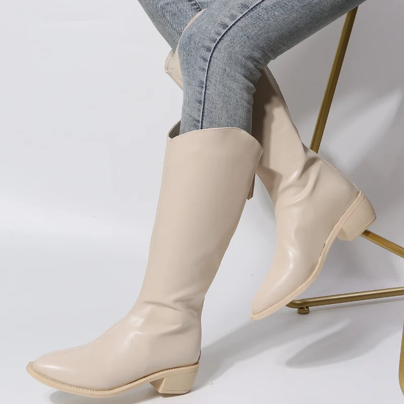 Women's Pointy Knee-high Boots Platform High Boots Fashion Knight Boots 2023 New Black and White Office Shoes for Women Outdoors