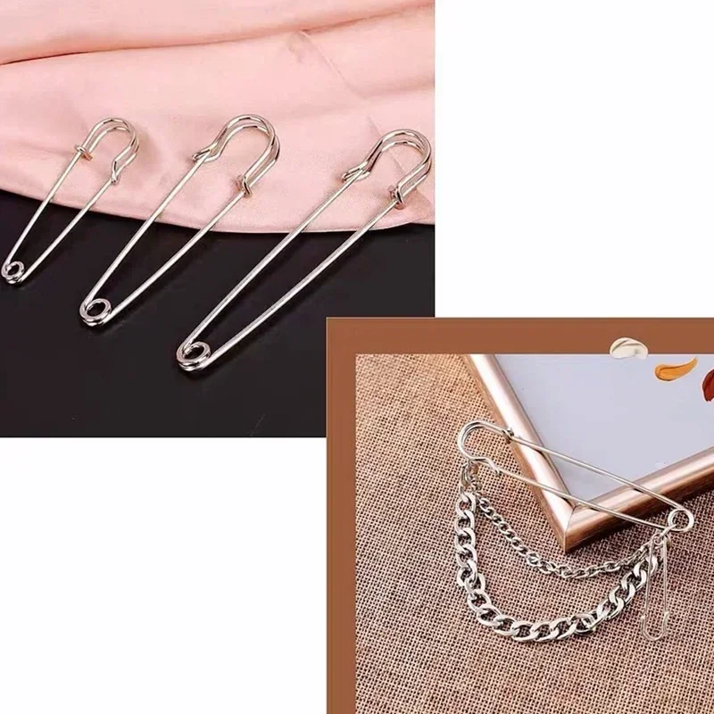 10Pcs 스테인레스 스틸 안전 핀 DIY 바느질 도구 액세서리 바늘 대형 안전 핀 작은 브로치 의류 액세서리