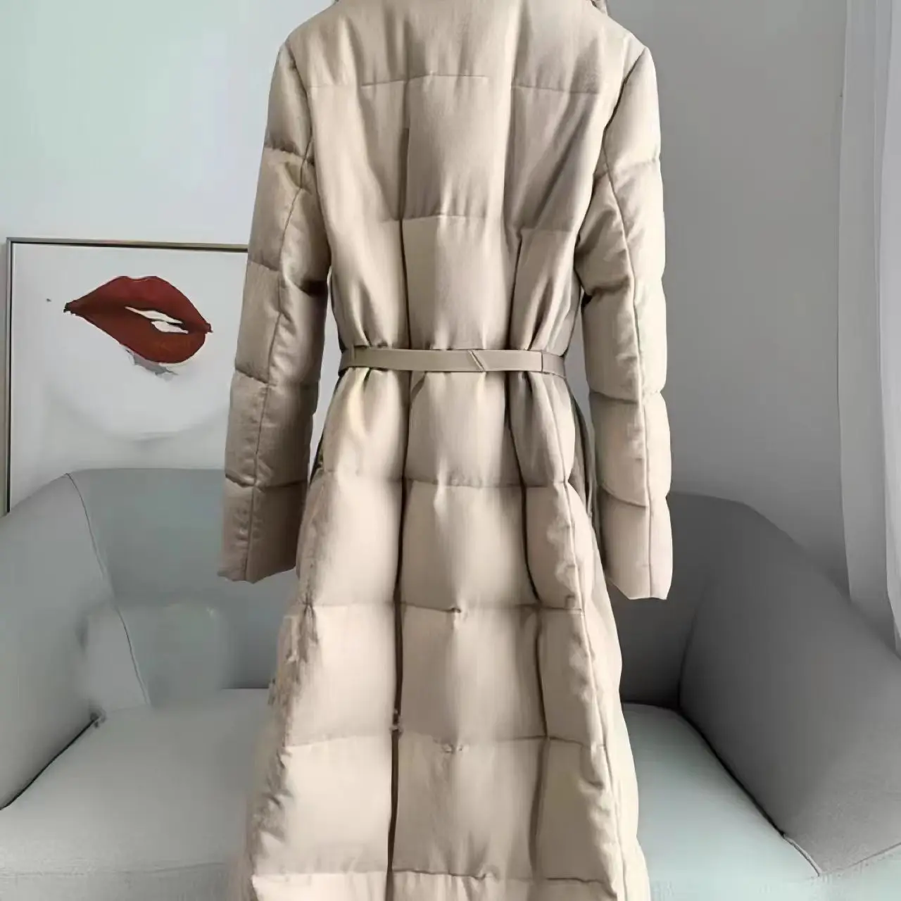 Imitation Mink Fur Collar Eco-friendly Fur Down Jacket, High-end Long Waist Tied White Duck down jacket, women' winter New Style