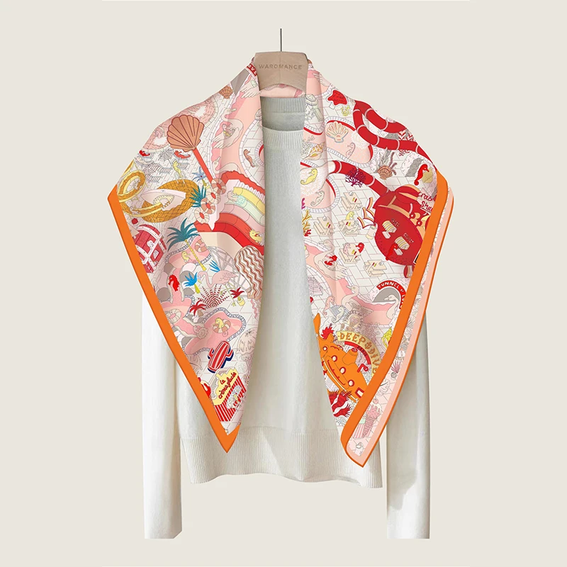 Brand Two-sided Print Headband Scarf Women Fashion 90*90cm Hijab Bandana Neckerhicef Beach Sun Protection Shawl Wrap Headscarf