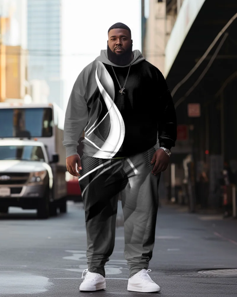 Biggmans Plus Size Clothing for Men's Skull Color Block Big Size Long Sleeved Pants Hoodie Set 7Xl 8Xl 9Xl 3