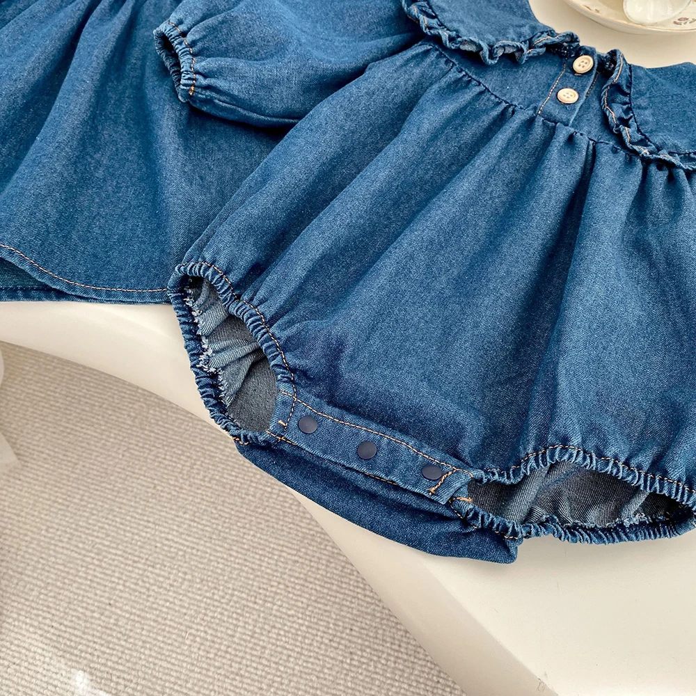 Denim Baby Girls Bodysuit Peter Pan Collar One Piece
