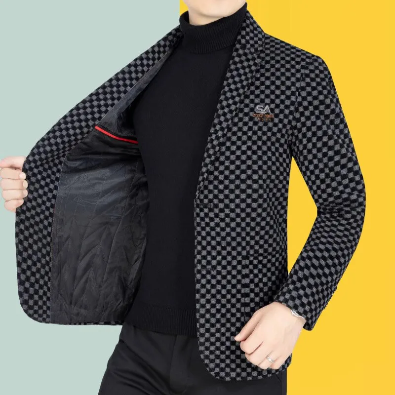 Spring Autumn s Men Blazer Mens Fashion Plaid Coats Business Casual Slim Fit Suit Jacket Male Clothes Outerwear