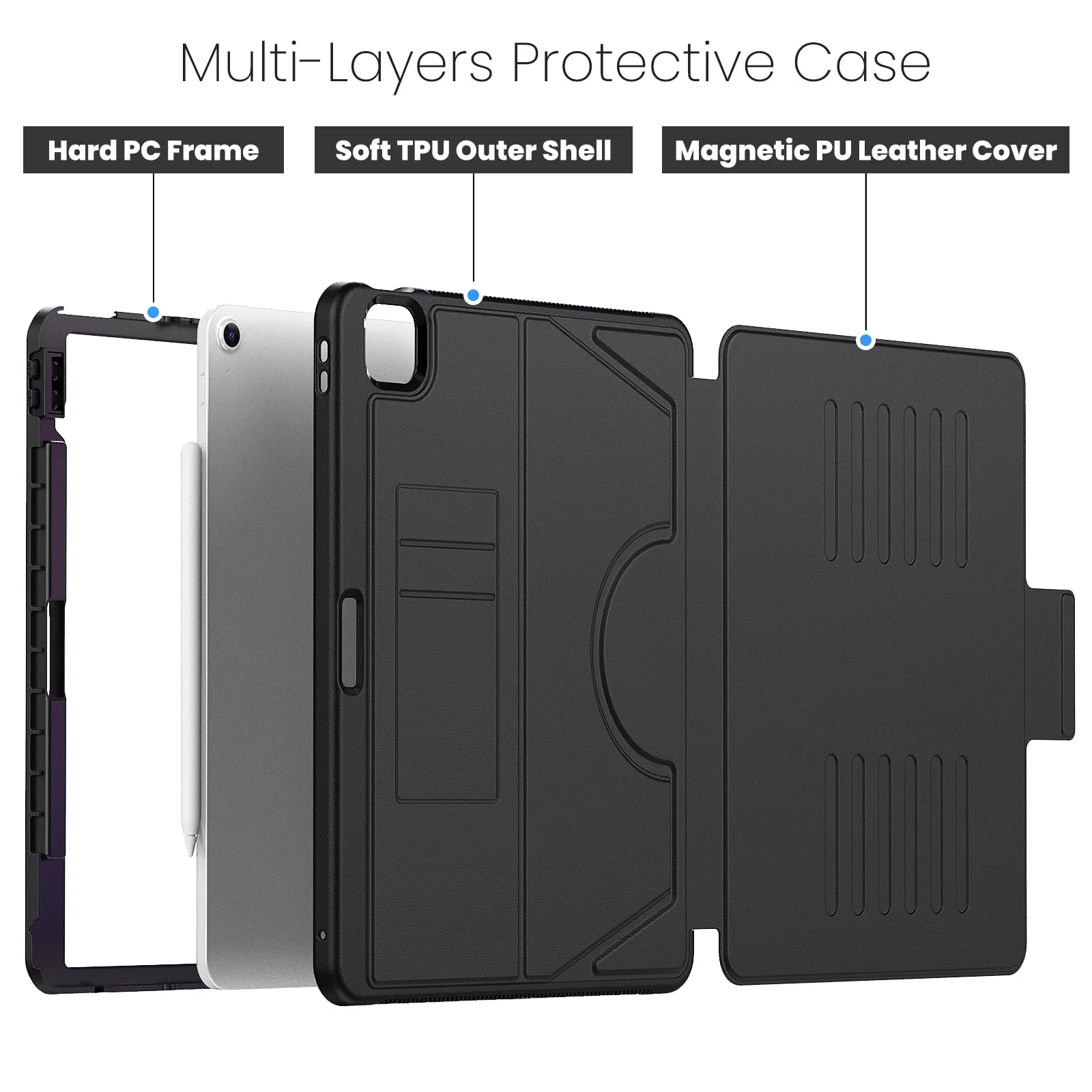 Premium Business Style Protective Magnetic PU Leather Tablet Case with Pen Slot