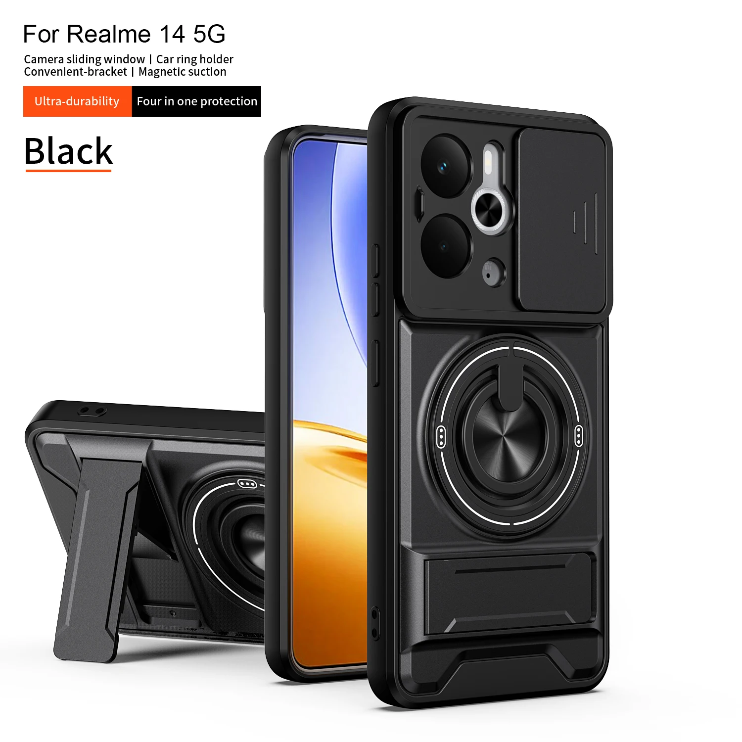 Enhanced Protective Magnetic Armor Phone Case with Foldable Holder and Camera Protection