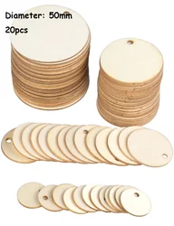 Natural Unfinished Round Wood Slices with Hole for DIY Crafts and Home Decoration (50mm  20pcs)