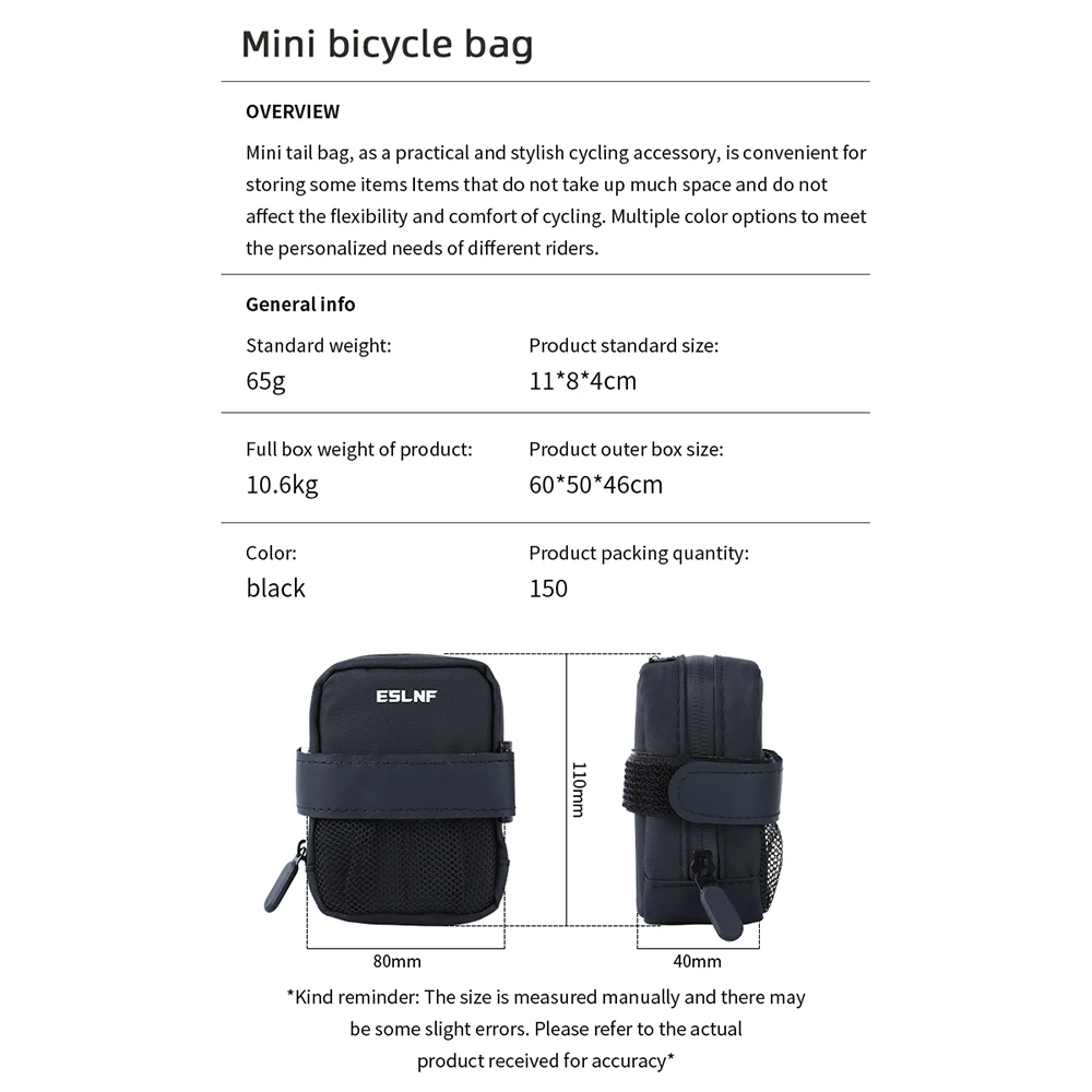 Description Picture 3 of itemSmall Bicycle Saddle Bag Portable Mini Mountain Bike Seat Bags Cycling Rear Bags Ultralight Road Bike Tail Bag Bike Accessories