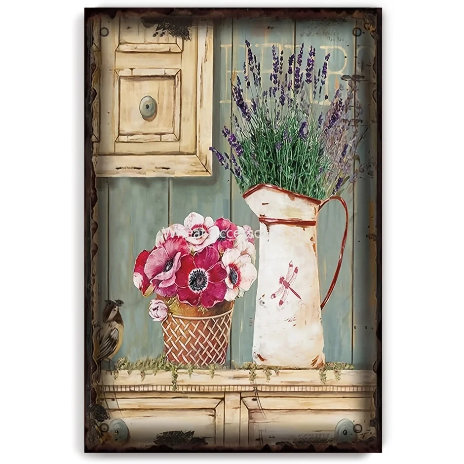 

B Retro Tin Sign Metal Poster Vintage Wall Decor Vintage Vase Restaurants Cafe Club 12x8in