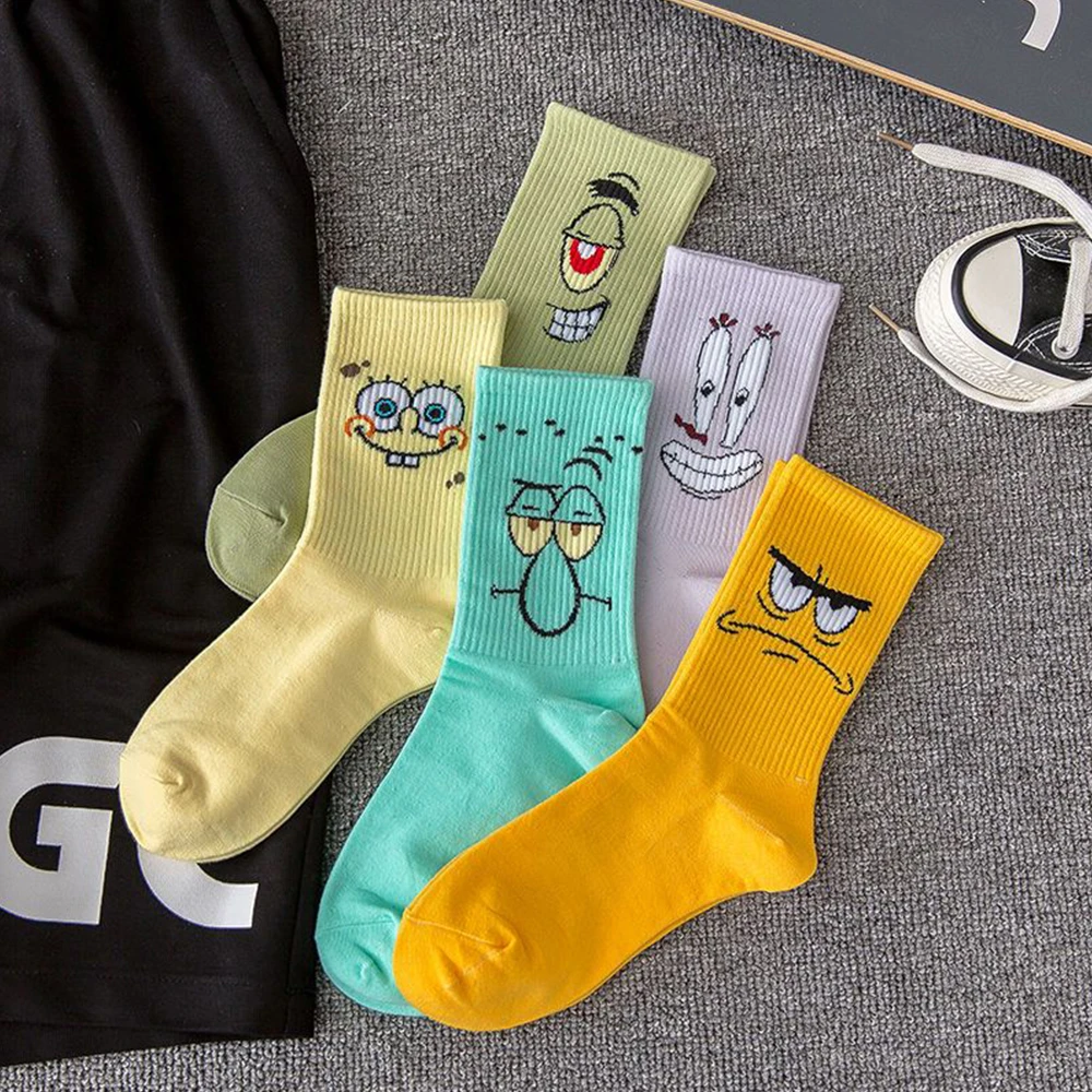 5Pairs Cute Fashion Socks Korean Medium Tube Autumn Winter Comfortable Breathable Socks Men Street Sports Basketball Cotton Sock