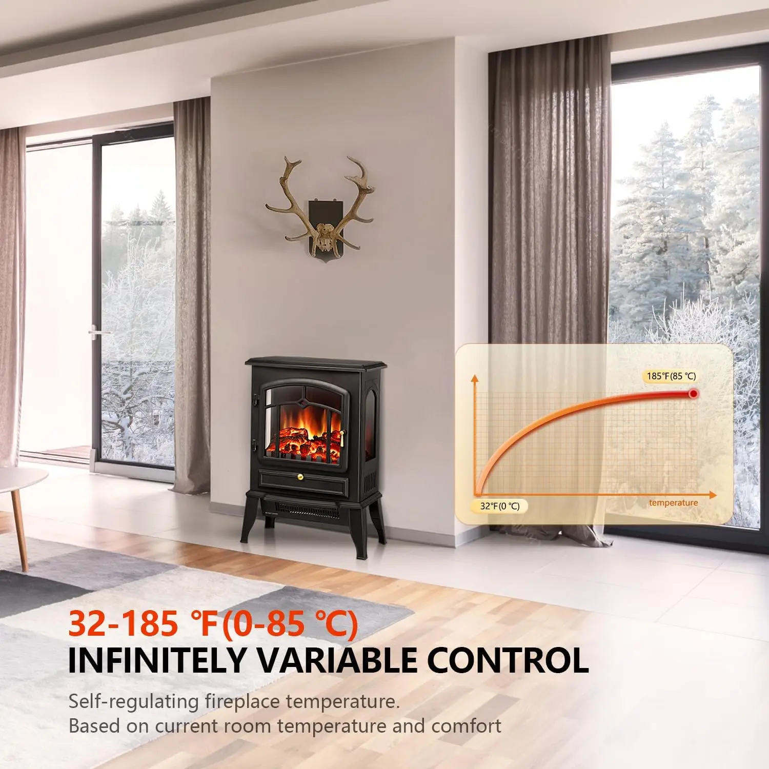 Electric Fireplace Stove Heater with Thermostat Control, 15" Cathedral Stylish Small Fireplace, 3D Realistic Flame Effects 4