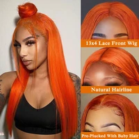 Perruques Lace Front 13x4 et 13x6 en cheveux humains colorés, lisses, avec dentelle HD transparente, pré-épilées, pour femmes, couleur gingembre orange 4