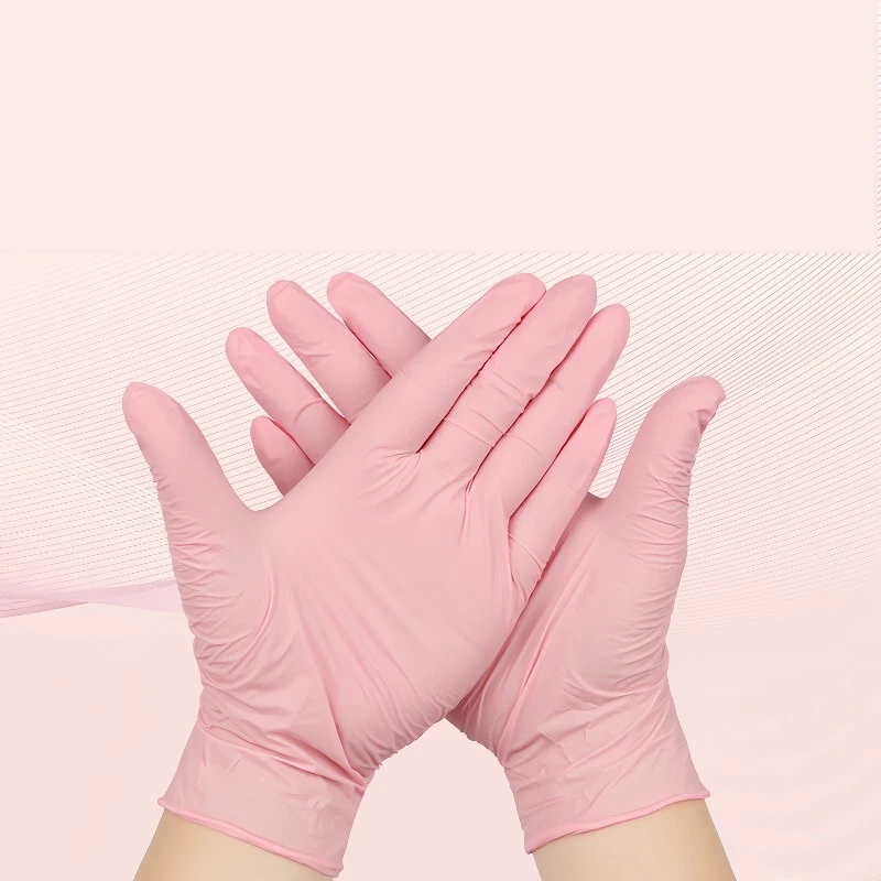 50 PCS Pink Disposable Nitrile Gloves for Dishwashing Cleaning