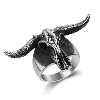 Personalized Vintage Aries Satan Ram Horn Skull Head Stainless Steel Polished Rings Size 7-15 1