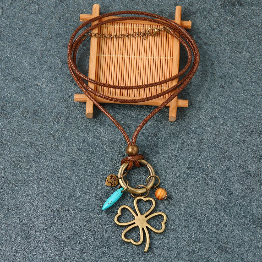 

Винтажный Бирюзовый аксессуар на удачу, кулон в виде маленького сердца, женское богемное ожерелье на шнурке, ювелирные изделия