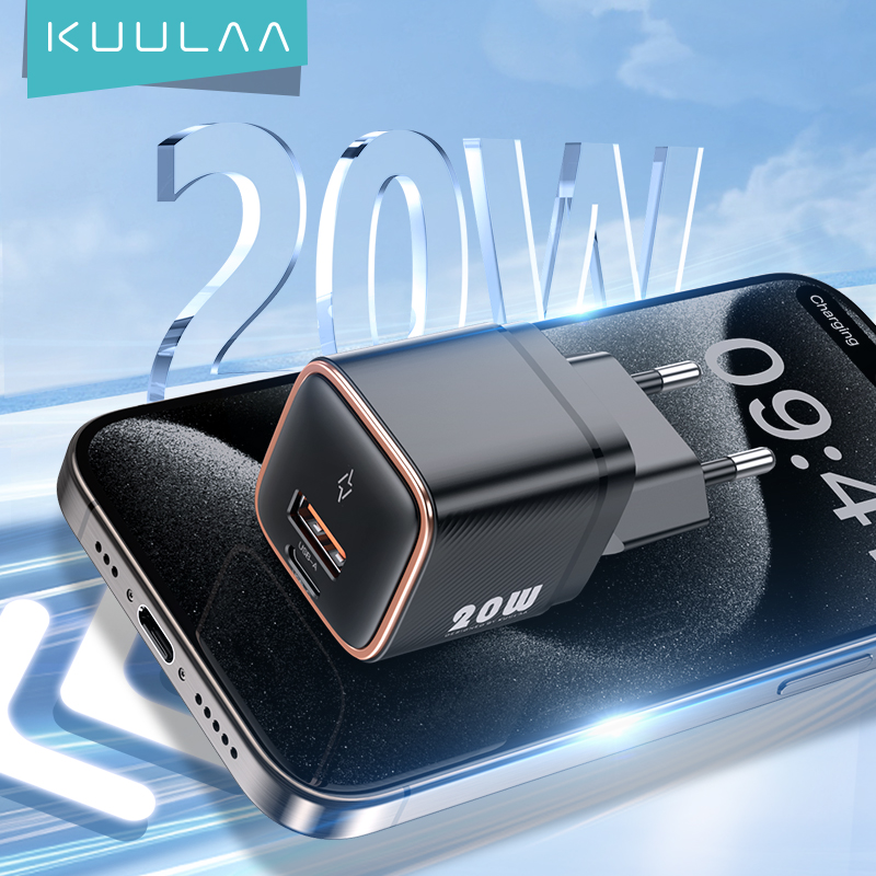 KUULAA 20W GaN USB Type C Charger PD Fast Charge for iPhone 15 14 13 12 11 Pro Max Phone QC 3.0 Quick Charging for Huawei Xiaomi