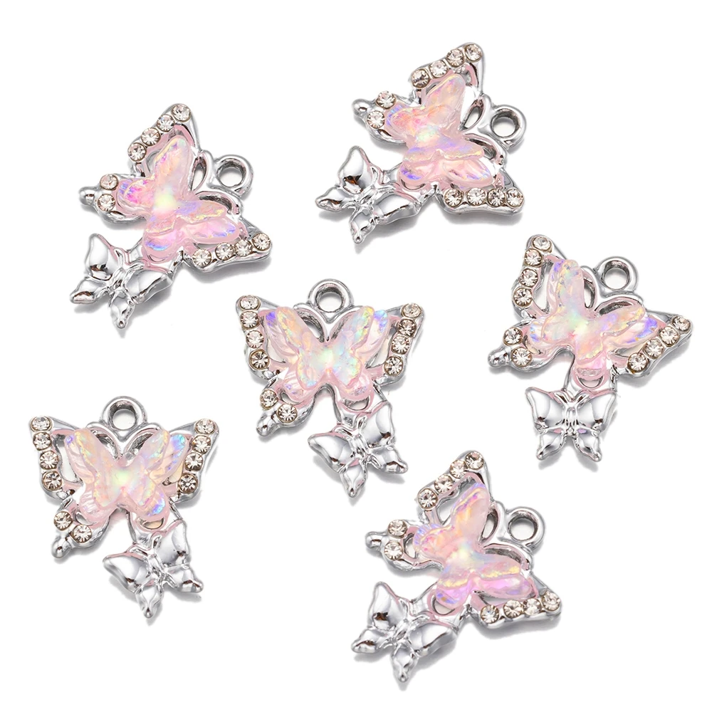10 Stück Y2K Strass Schmetterling Charms vergoldete Kristall Anhänger für DIY Halskette Armband Schmuckherstellung DIY Bastelbedarf – Detail 1
