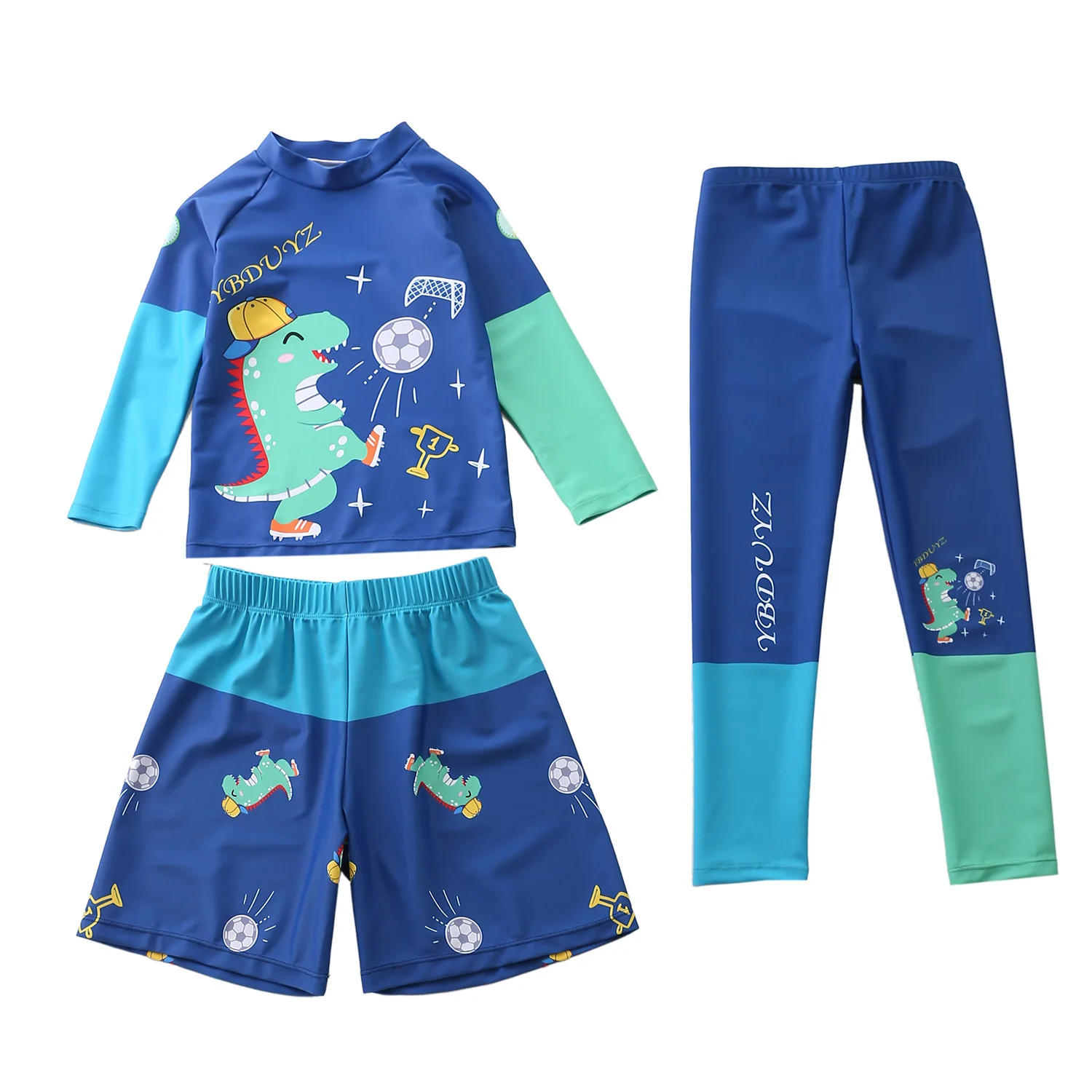 Children's Three Piece Long Sleeved Shorts Cartoon Swimsuit Split Sun Protection Swimming Surfing and Diving Sportswear for Boys