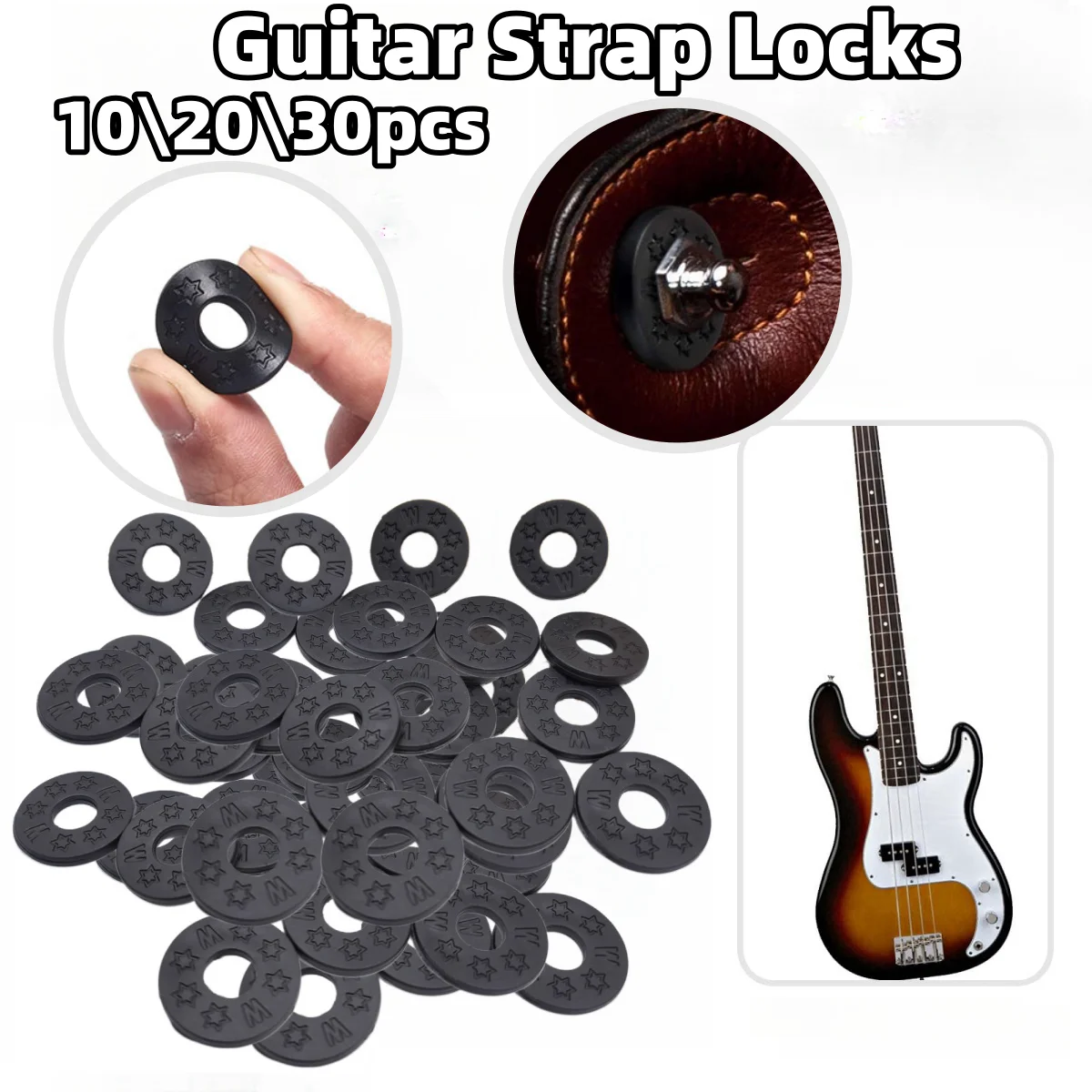 Guitar Strap Locks 10/20/30Pcs Guitar Strap Locks Blocks Rubber Material Safety Lock Protector for Bass Ukulele Acoustic Classic Guitar Accessories