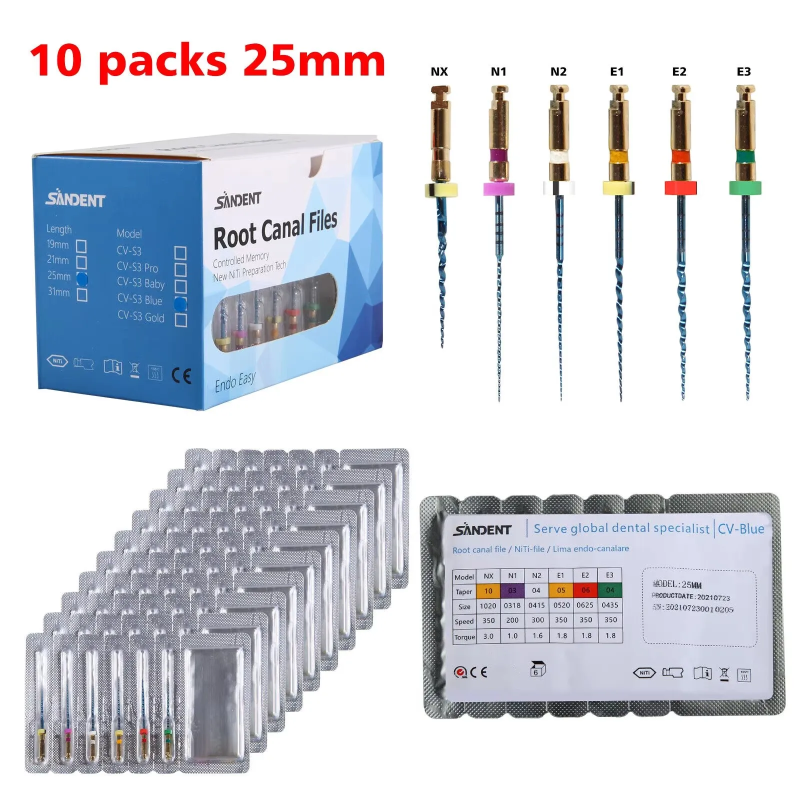 10 Packungen/60 Stück Dental Endodontische Endo-Memory-Rotationsfeilen aus NiTi für Wurzelkanäle, 25 mm