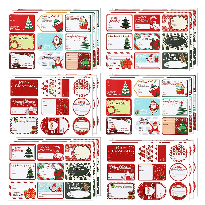 90pcs/10sheets Christmas Stickers Gift Box Wrapping Decoration Paper Label Sticker Name Tag 2024 Merry Christmas Decor New Year