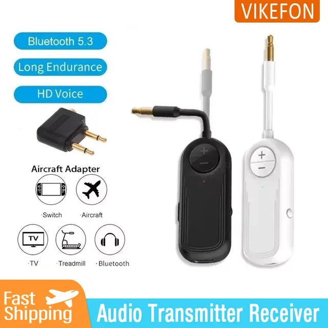 Bluetooth 5.3 Audio Transmitter and Receiver 2 in 1 Wireless 3.5mm Aux Audio Adapter Transmitter for TV Aircraft Car Headphones