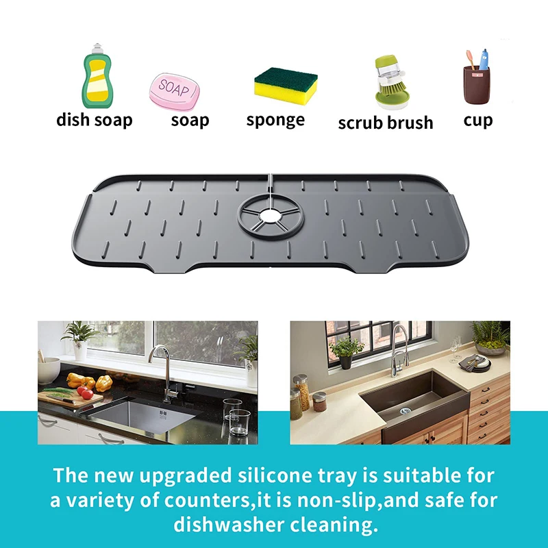 Faucet Mat Kitchen Sink Silicone Splash Pad Drainage Waterstop Bathroom Countertop Protector Quick Dry Tray