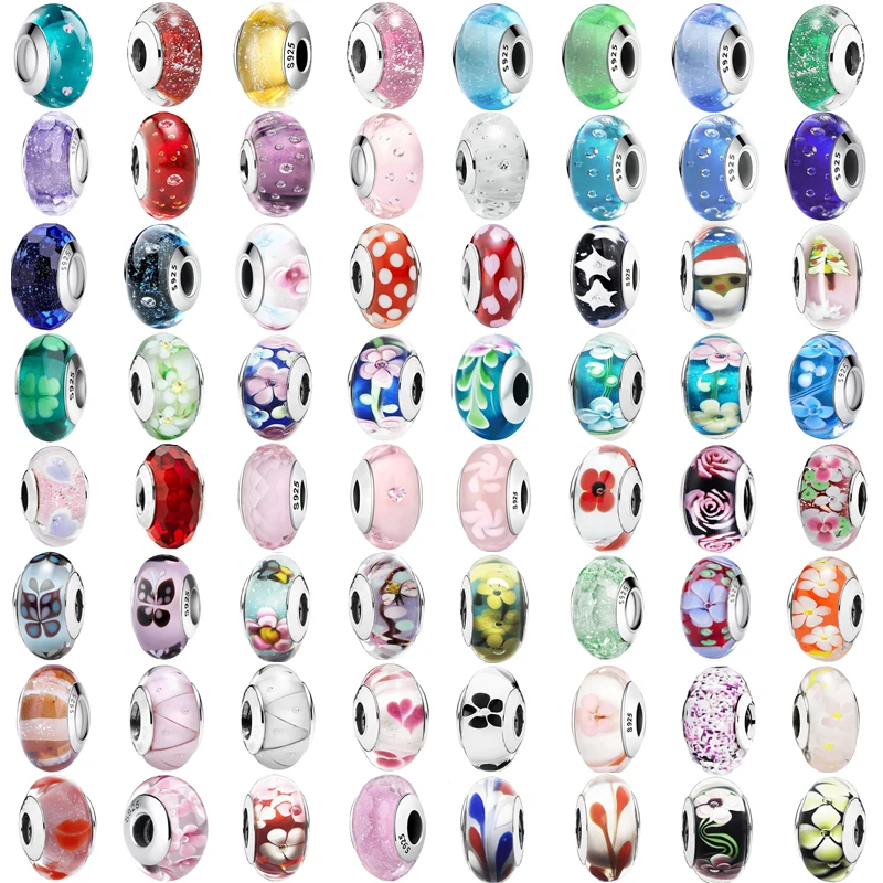 

Flower S925 Sterling Silver Murano Glass Glaze Charms Bead Pendant Fit Original Charms Bracelets Chain Bangle Women Jewelry Gift