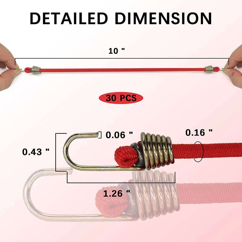 30PCS Luggage Strap Elastic Strap Fixed Elastic Cord Socket Fixed Small Hook 4mm Latex Mini Rope Camping Accessories