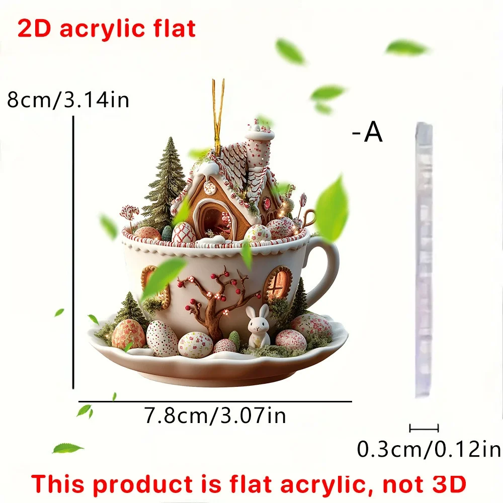 Easter Coffee Cup Ornaments Cartoon Bunny Egg House Coffee Mug Decorative 2D Acrylic Ornaments 2025 Spring Party Supplies  Decor 5