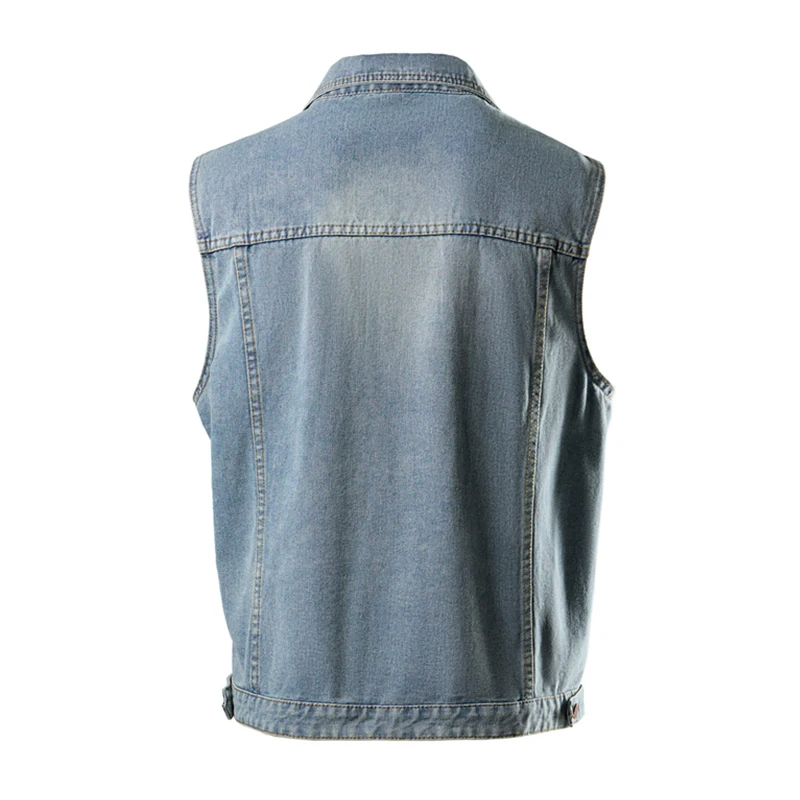 New Unisex Trend Denim Vests Hong Kong Style Casual Fashion Light Blue Lapel Button Denim Sleeveless Tops  Men & Women All