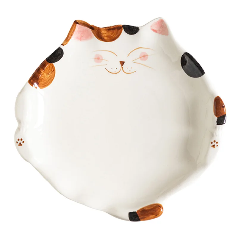 Cartoon Cat Ceramic Plate Cute Cat Shaped Dining Plate Irregular Salad Bowl Japanese Tableware Main Course Decoration