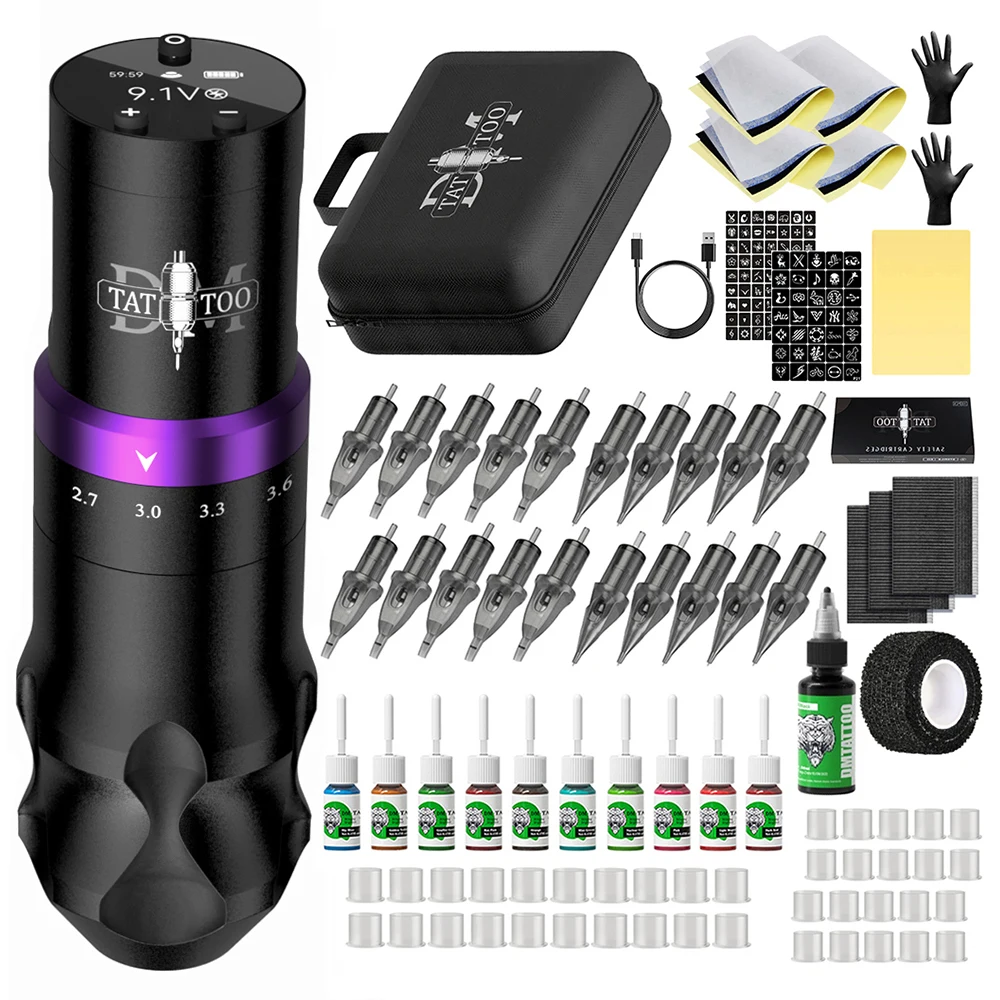 Gorilla Adjustable Stroke Tattoo Machine Pen Kit Wireless Tattoo Power Supply Gun Kit Permanent Makeup Machine tattoo supplies tattoo kit tattoo pen tattoo motor