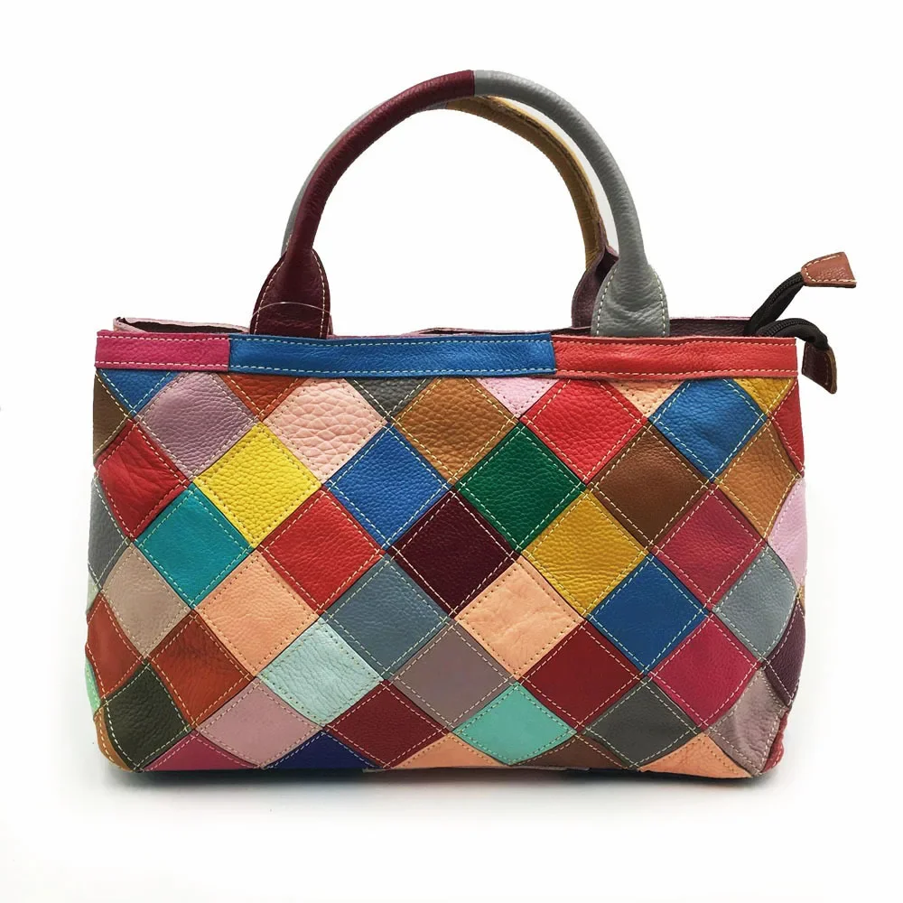 

Women's Leather Bags Women's Fashion Handbag Double Zip Leather Portable Messenger Bag Stitching Plaid Bag