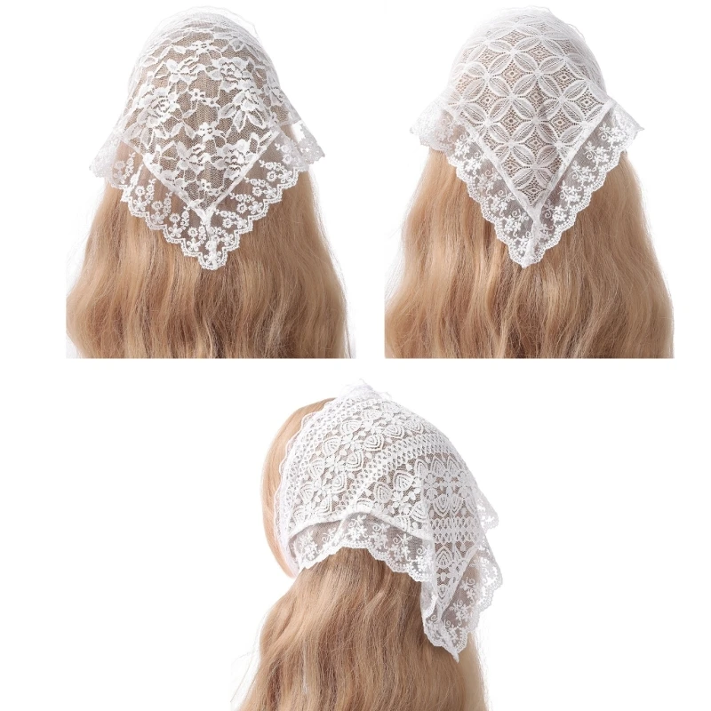 

Delicate Flower Pattern Lace Turban Hot Girl Hair Scarf Sheer Headband for Women Photo Hair Accessory