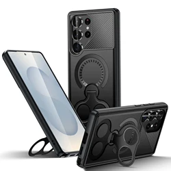 Premium Metal Ring Stand Magnetic Armor Case with Wireless Charging Support - Galaxy S23 Ultra (Black)