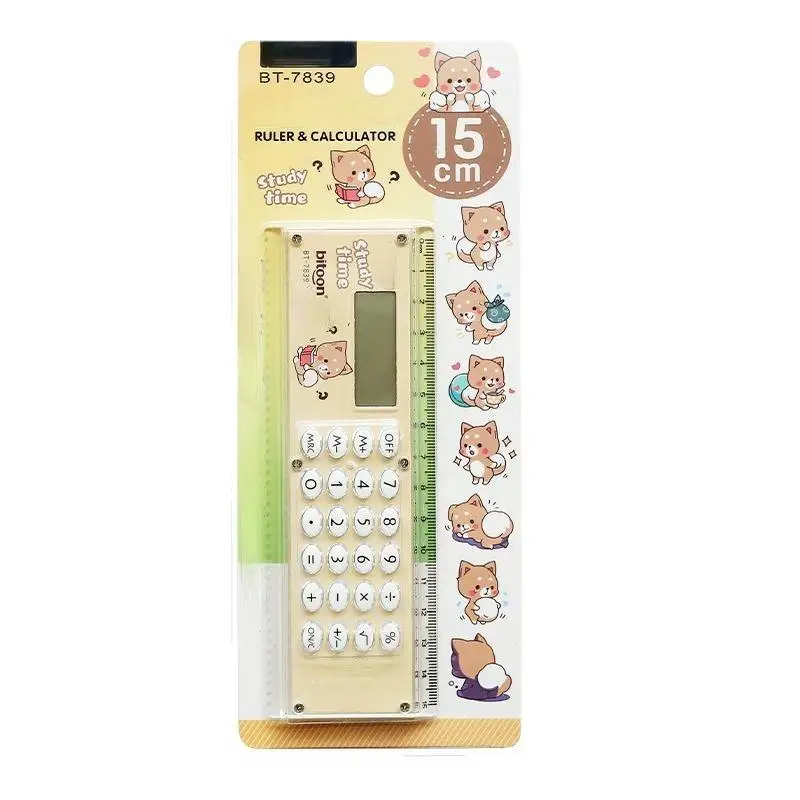 1Pc 미니 다기능 포켓 계산기 8비트 배터리 학습용 자 각도자