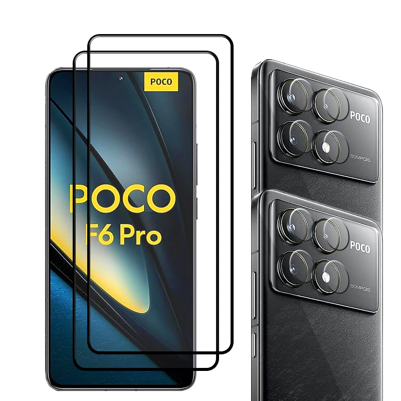 

4IN1 Phone Glass Protector For POCO F6 Pro X6 Pro Screen Tempered Glass film 2 Sets For POCO F6 Pro Soft Back Lens film