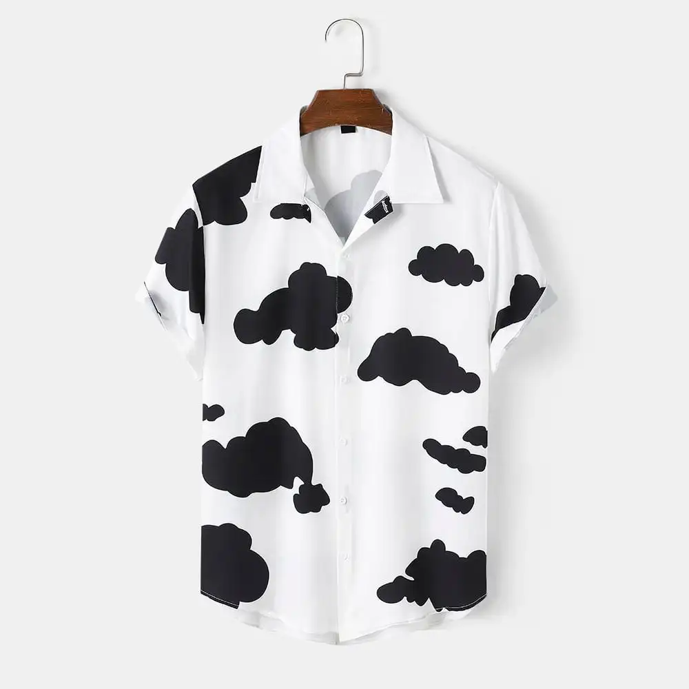 

3D Clouds Print Lapel Shirts men-s-top Black