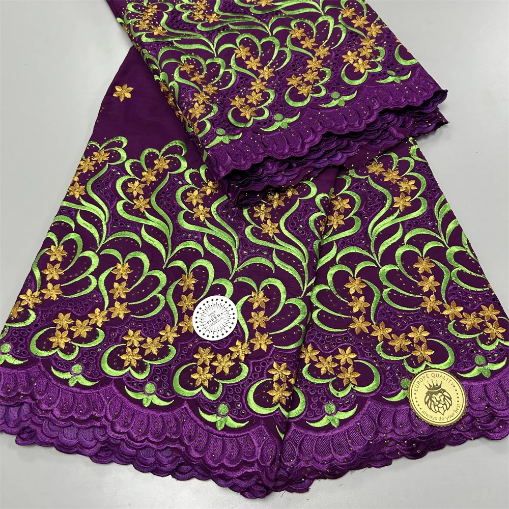 African Swiss Voile Lace Fabric Embroidery 100% Cotton Voile Material With Stones For Party Dress Sewing 5 Yards