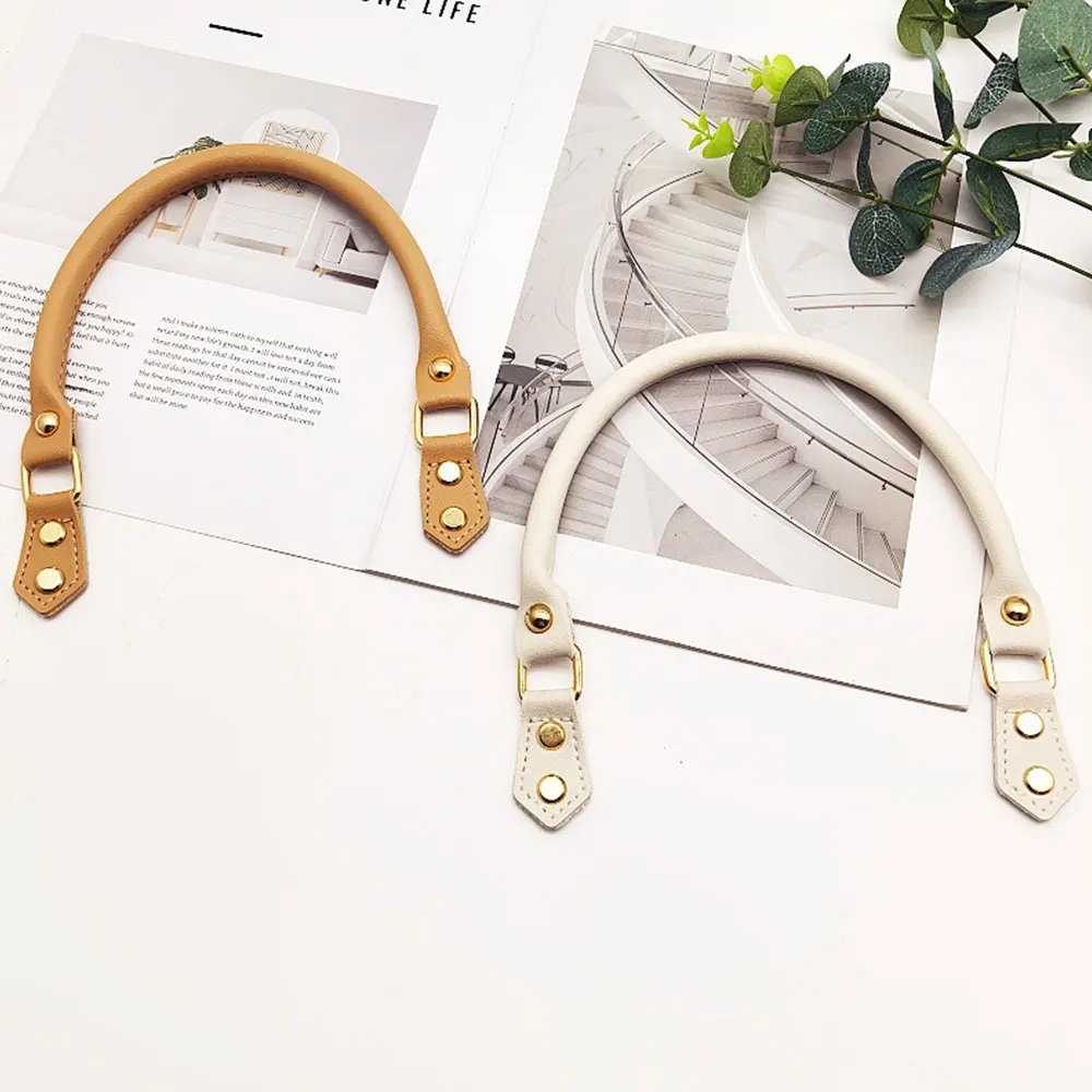 Manico di ricambio in pelle per borsa, cinturino con rivetti dorati, design fai da te, manico corto superiore per borsa a tracolla, accessori per borse - immagine 3