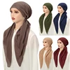 Cotton Linen Elastic Headband Cap for Woman Muslim Hijab Hat Lady Fashion Instant Scarf Islamic Turban Bandana 65X23Cm 1